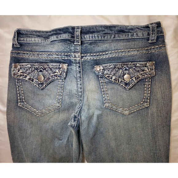 Paisley Sky Denim - Paisley Sky Womens Jeans 12 Bootcut Flare Embellished Bling Flap Pocket Y2K 30"